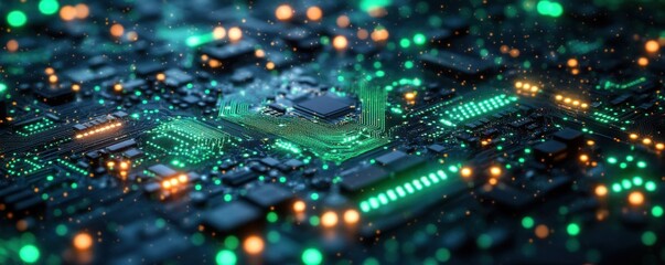 Obraz premium Close-up view of an illuminated electronic circuit board