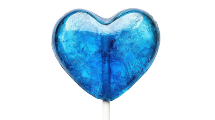 Blue heart lollipop on transparent background