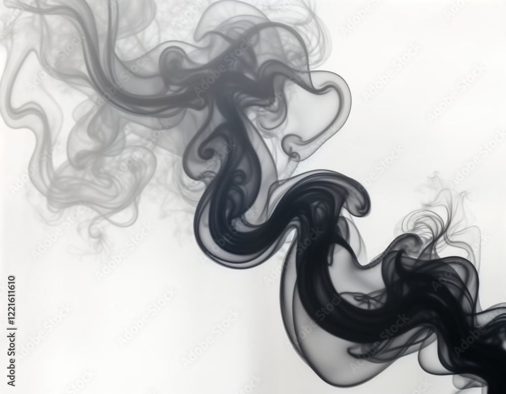 Poster abstract dark smoke swirls gracefully across transparent background. fluid movement of dark grey smo