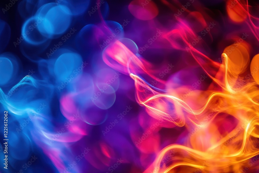 Poster colorful abstract light patterns create dynamic visual effects in a vibrant backdrop