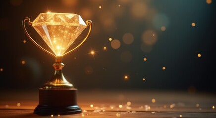 Golden trophy with a diamond on it