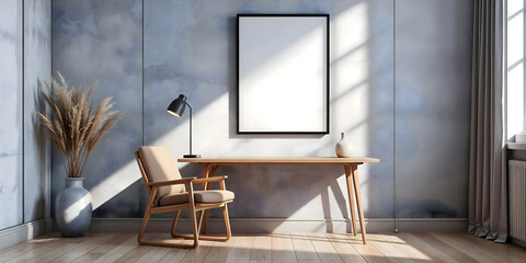 Frame mockup, ISO A paper size. Living room wall poster mockup. Interior mockup with house background. Modern interior design. 3D render.