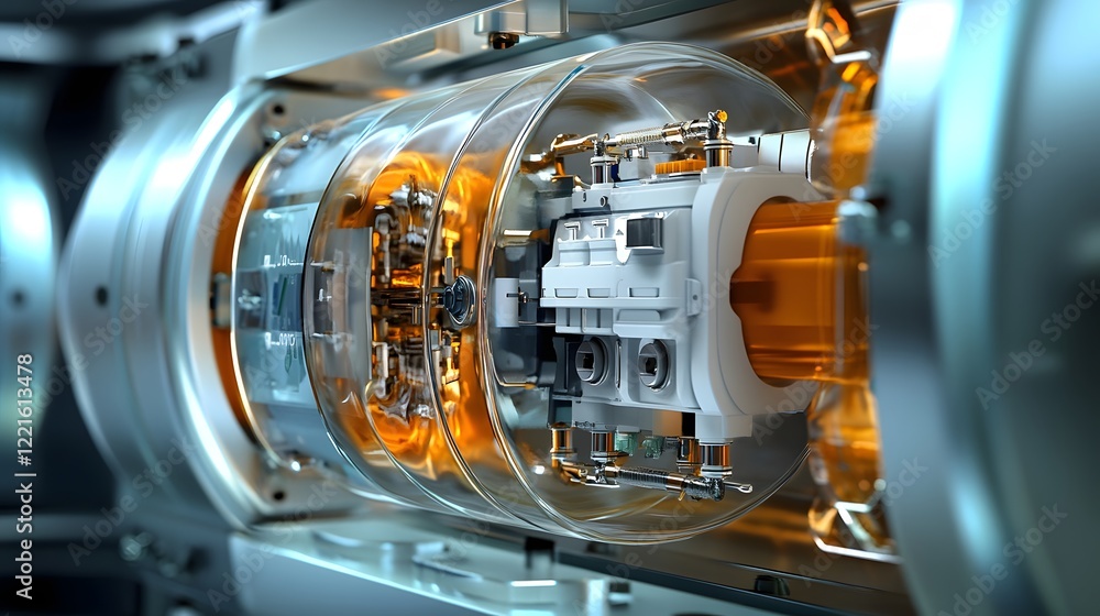 Poster close-up view of advanced robotic components in a futuristic machine design.