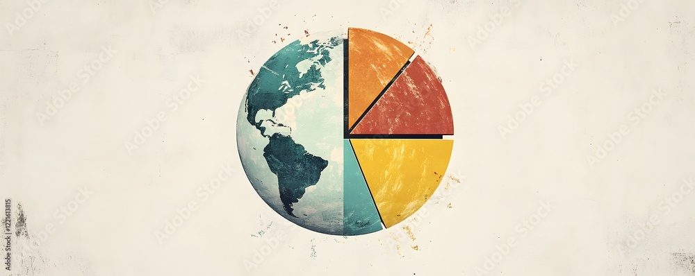 Poster creative illustration of a world pie chart representing data visualization.