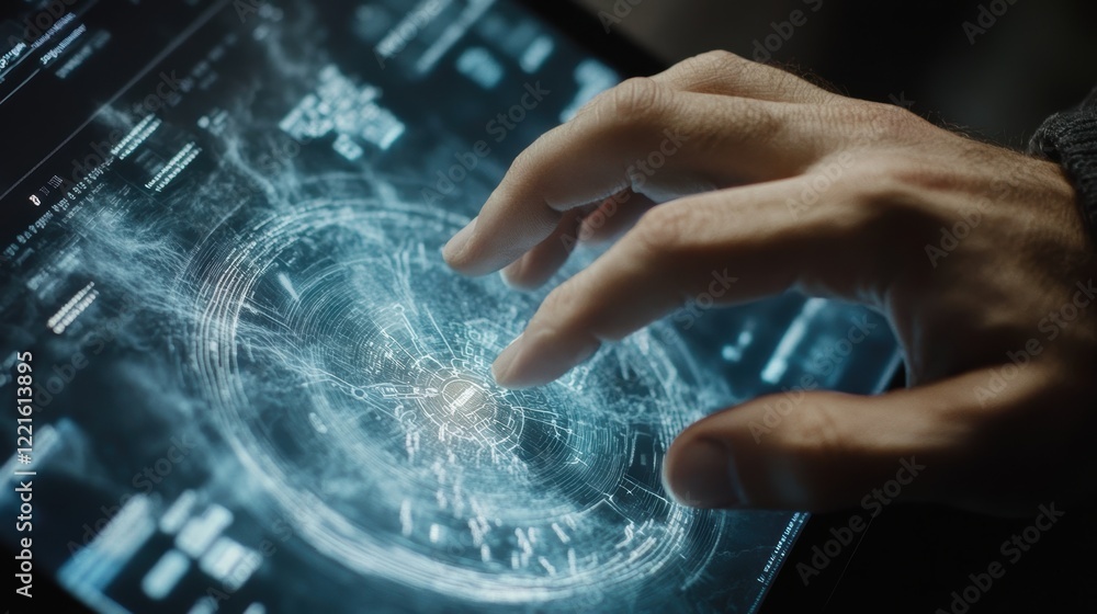 Aufkleber a person scans a map using a tablet computer, exploring directions and locations effectively in a di