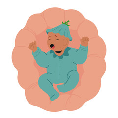 Cute adorable little newborn baby crying with tears on face feeling unhappy, sad, hungry or sleepy