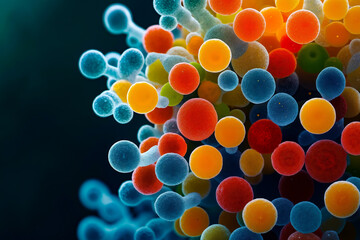 A close up of a bunch of colorful spheres