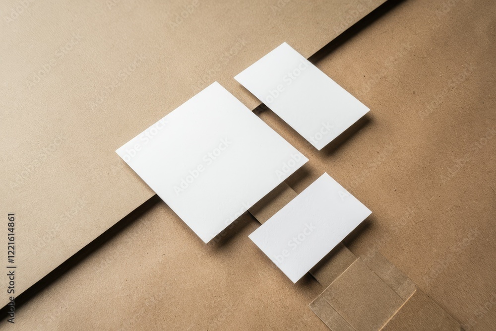 Poster three blank rectangular objects on a textured brown surface