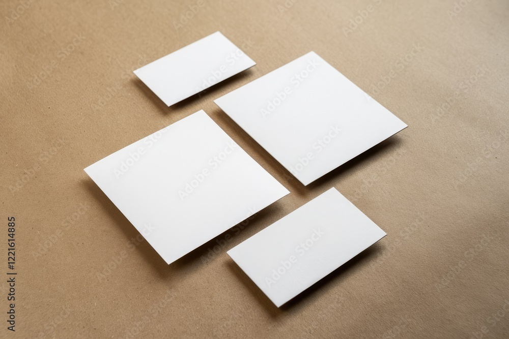 Poster three blank rectangular objects on a textured brown surface