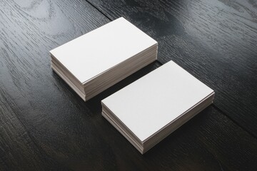 Fototapeta premium Two Stacks Of Blank White Cards On Dark Wooden Surface