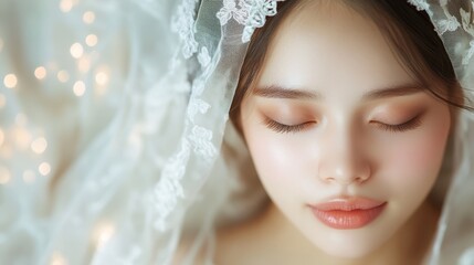 A woman wearing a head veil, gracefully draped, showcasing elegance and cultural significance.