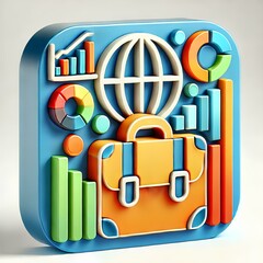 suitcase with icons in isolated background