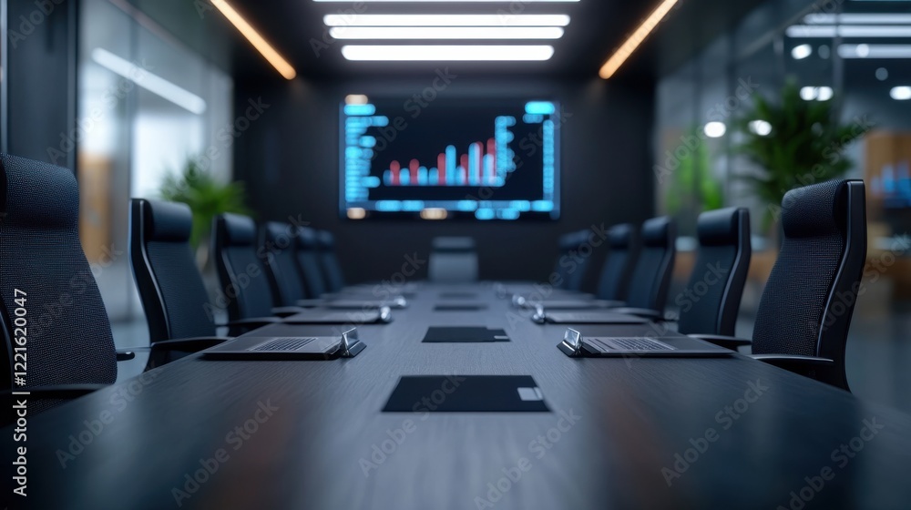 Aufkleber modern conference room with sleek design and advanced technology presenting graphs and analytics