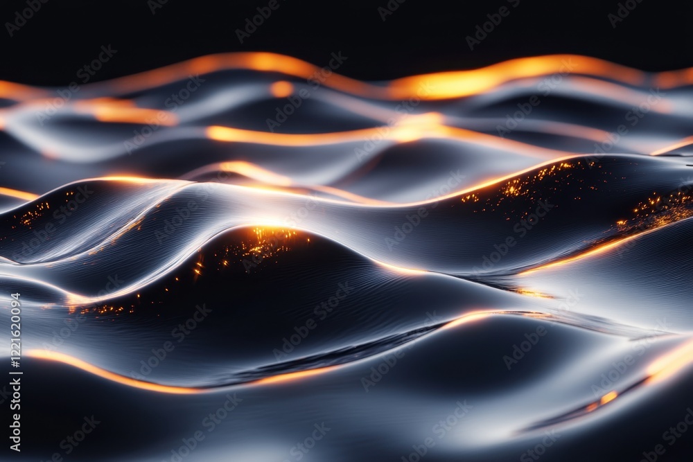 Poster waves of light create a mesmerizing pattern on a dark surface in an artistic display