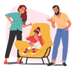 Parents scolding naughty teenage daughter due to misbehavior having problematic relationships