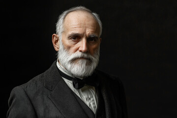 Fototapeta premium men 55 old no beard no mustache in classic suit portrait on blackgroud