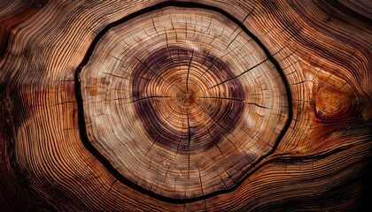 Fototapeta premium Intricate rings of a tree trunk cross-section.