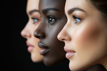 Profiles of diverse women featuring women of different ethnicities showcasing natural beauty on international women's day