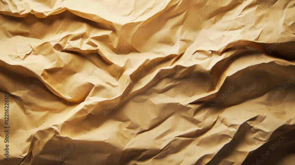 Poster textured paper with intricate folds and warm tones showcased in a close-up setting
