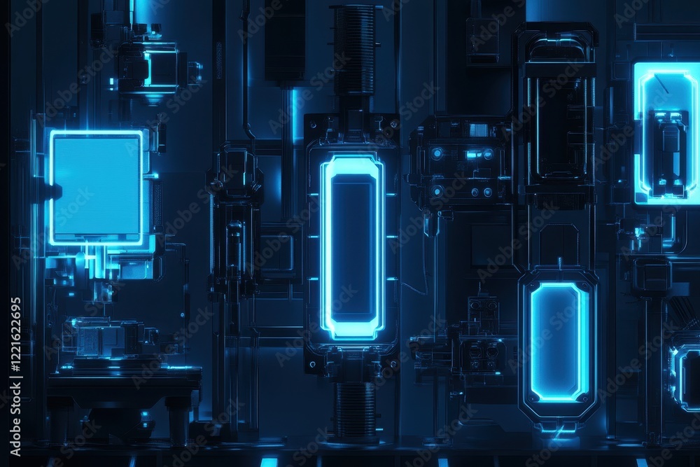 Poster futuristic blue glowing technology background with abstract patterns and shapes