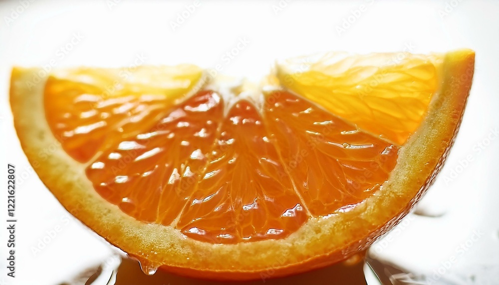 Canvas Prints A juicy slice of orange, glistening with freshness.