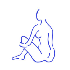 Elegant female silhouette sketch in trendy blue tones on a white background. A professional, minimalistic art piece perfect for modern decor, fashion projects, and stylish design collections. Vector