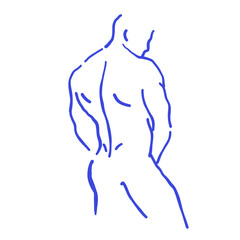 Elegant sketch of a male silhouette from the back in trendy blue on a white background. A professional, artistic illustration perfect for modern design, fashion, or minimalist art projects. Vector