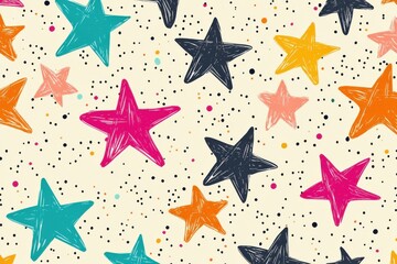 Colorful hand-drawn star pattern with vibrant doodle and crayon texture