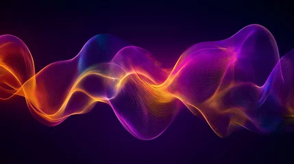 Gardinen Vibrant abstract wavy background with fluid shapes in neon purple orange and yellow hues © designermetin