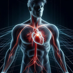 Red heart with a wave line drawing,  Ideal for conveying warmth and support.
