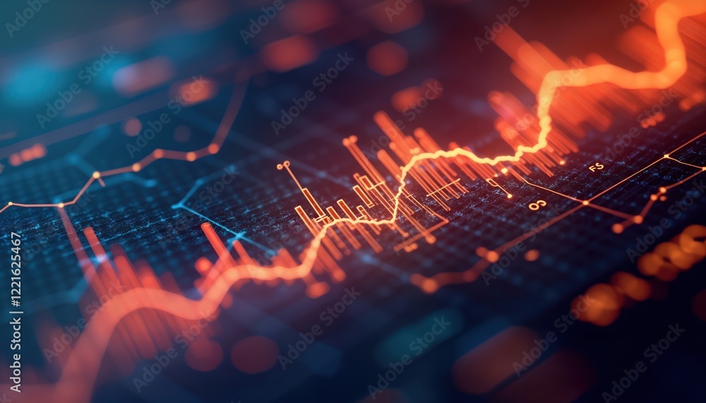 Poster detailed performance analysis illustrated with glowing charts. dynamic visual displays key metrics t