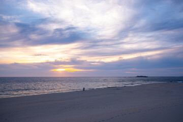 Moledo beach summer day at sundown, northern Portugal