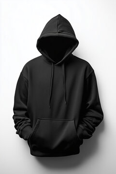 Una sudadera negra sobre fondo blanco