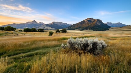 Breathtaking sunrise over majestic mountains open fields landscape photography nature wide angle