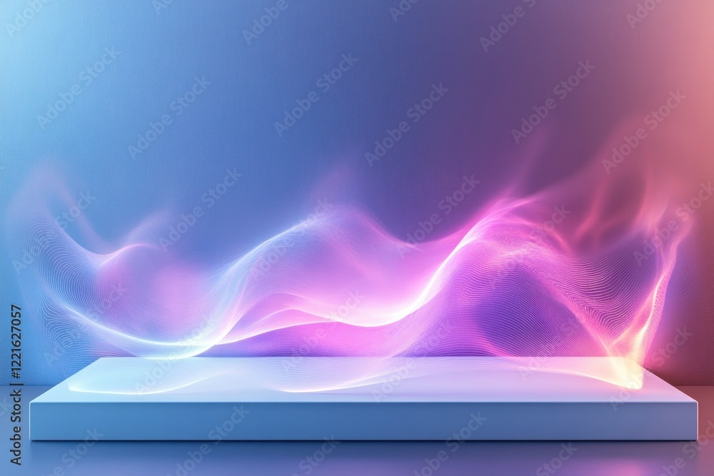 Poster colorful abstract wave design on a minimalistic surface with a gradient background