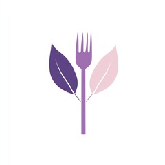 Purple fork and leaves healthy eating logo