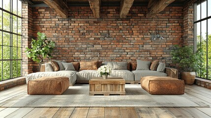 Rustic Loft Living Room Interior Design