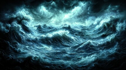 Obraz premium Tempestuous ocean waves under stormy sky, digital art