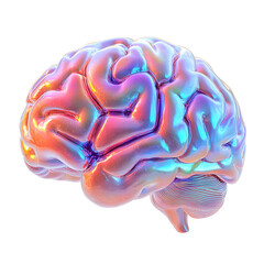 Colorful 3D rendering of a human brain showcasing artistic and scientific representation in a creative style isolated on a transparent background