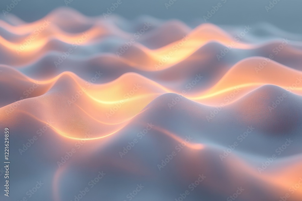 Poster soft undulating waves illuminated with warm light create a serene abstract landscape