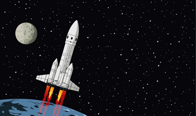 Fototapeta premium ISRO Chandrayaan Mission GSLV Rocket Launch to Moon Minimalist Vector Art