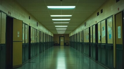 Obraz premium Long Empty School Hallway