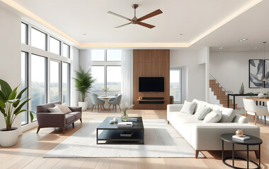 Fototapeta premium Spacious open plan living room design mockup