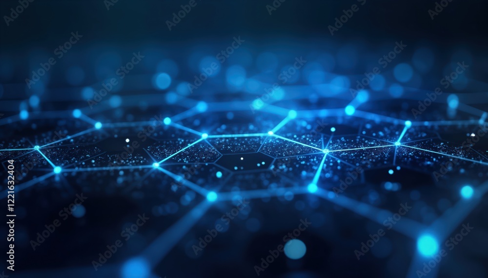 Poster abstract futuristic tech background. hexagon grid pattern network illustration. blue light digital l