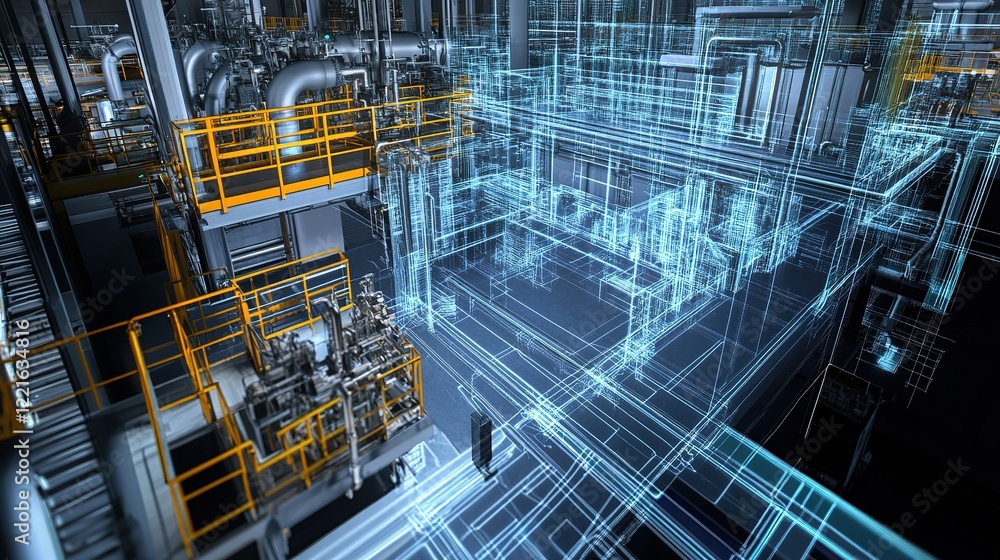 Poster a digital twin of a factory, allowing engineers to test processes virtually.