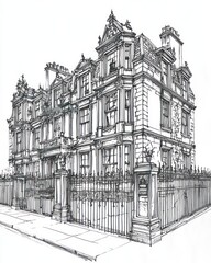 Elegant Victorian Townhouse Architectural Sketch