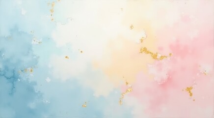 Obraz premium Painting of a pink, blue, and yellow cloud with gold stars
