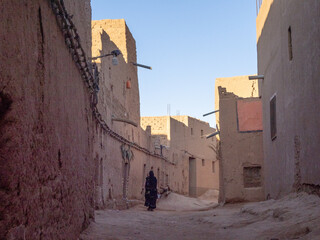 Street view inside the Kasbah at M'Hamid, Morocco