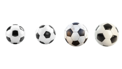 Collection Soccer Balls Showing Varying Stages of Wear Isolated on Transparent Background