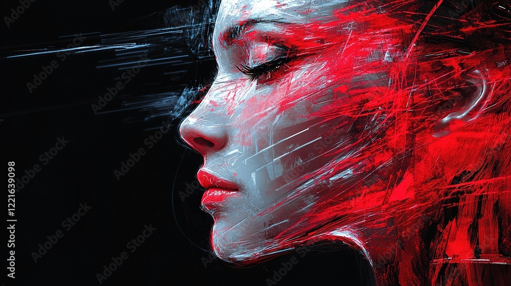 Poster dynamic expression of emotion through abstract art digital realm portrait dark environment close-up 